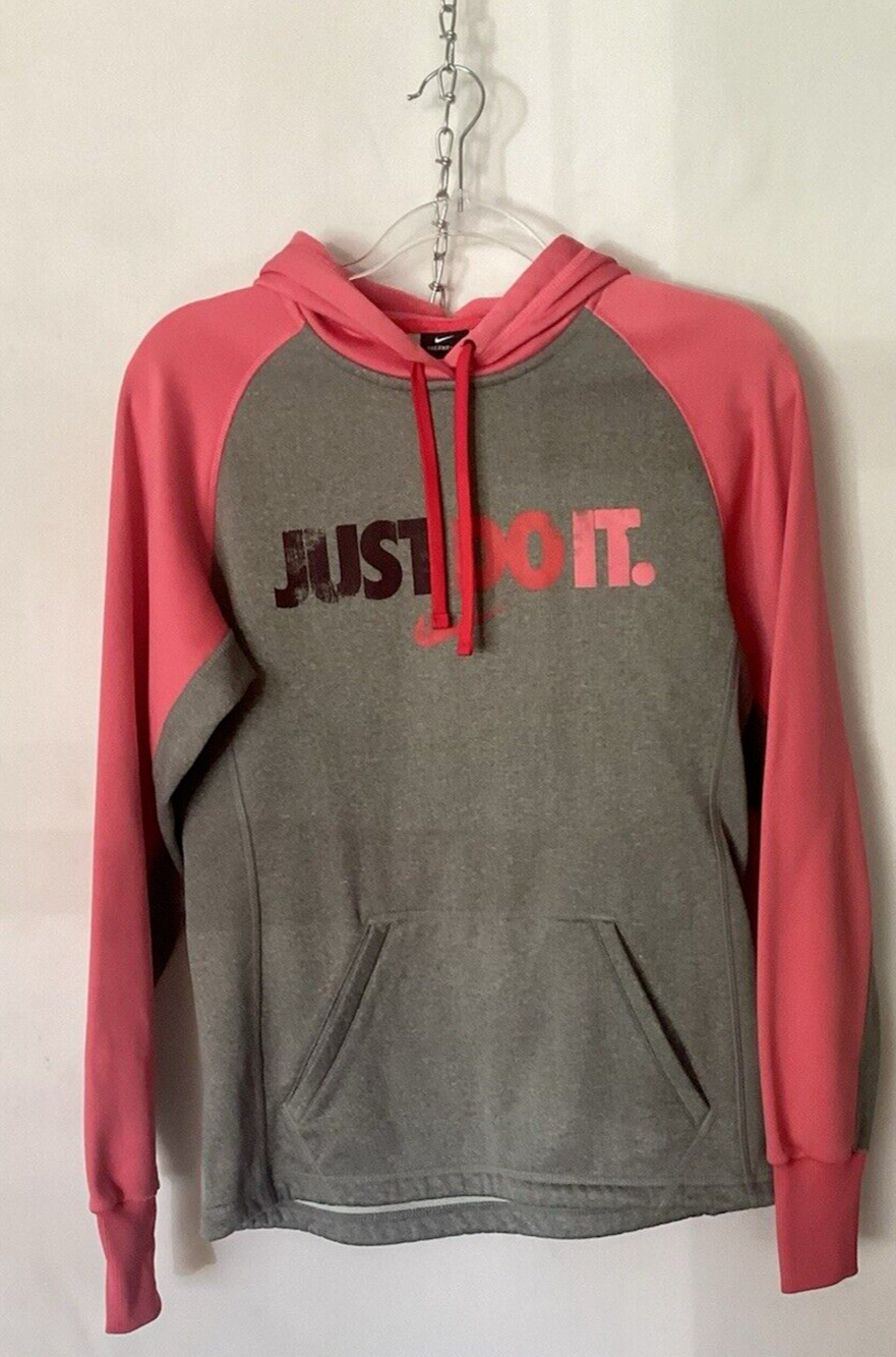 Nike Therma Fit Hoodie Pink Gray Just Do It Women's Size XS Pullover Fleece